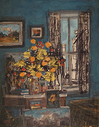 Flowers in blue room